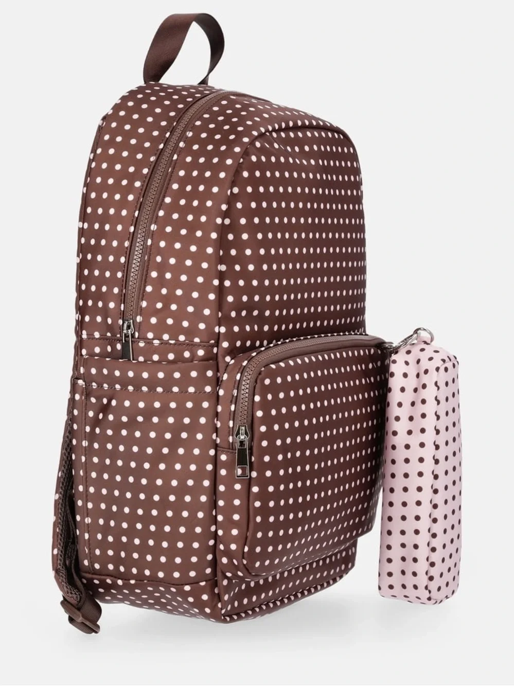 Polka Dot Brown & Pink Backpack with Matching Pouch W